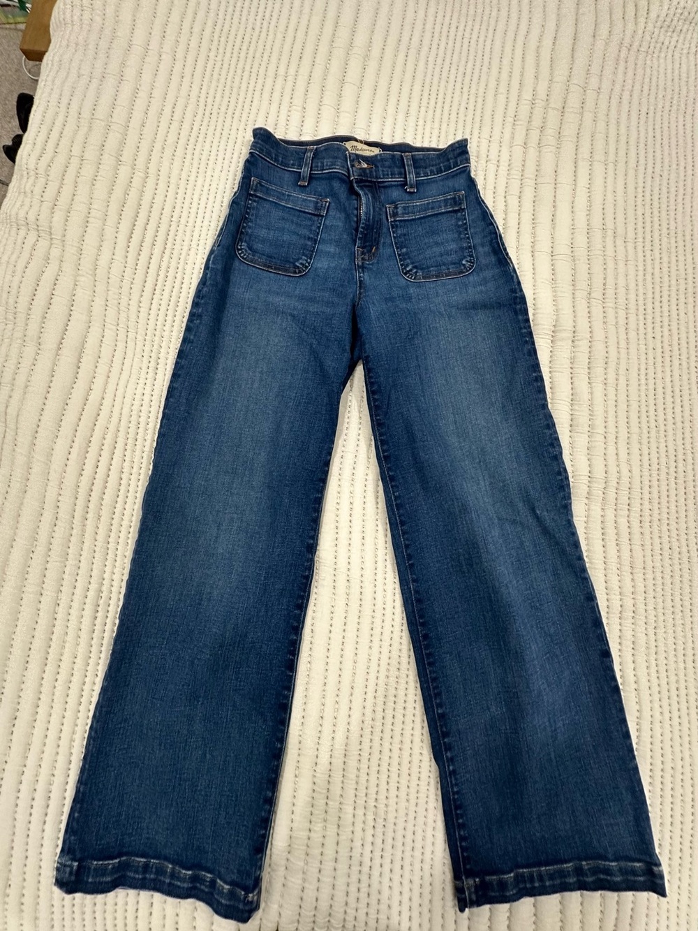 Madewell Dark Blue Wide-Leg Denim Jeans with Patch Pockets